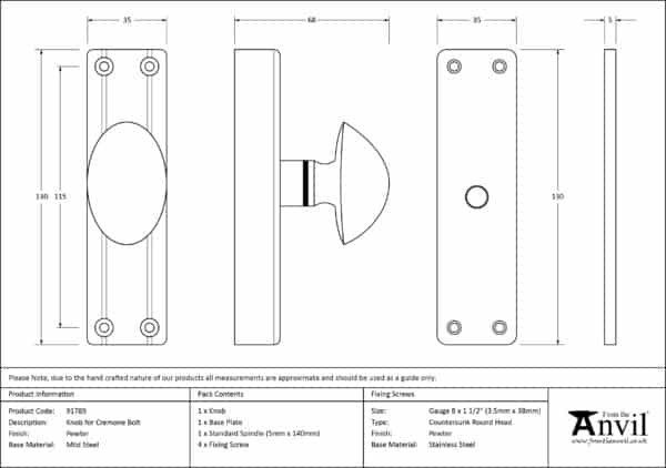 Pewter knob for Cremone Bolt 3