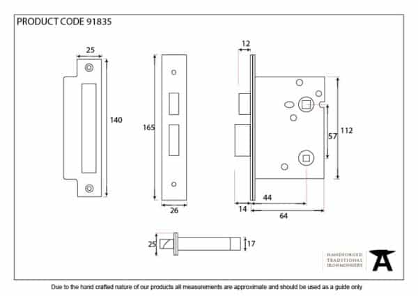 PVD 2 1/2" Heavy Duty Bathroom Mortice Lock 2