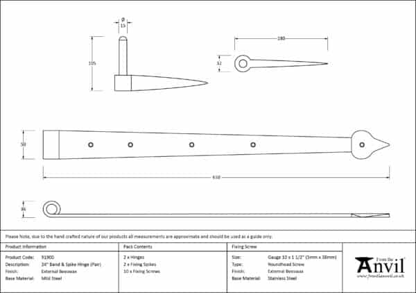 External Beeswax 24" Band & Spike Hinge (Pair) 3