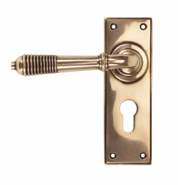 Polished Bronze Reeded Lever Euro Lock Set 1