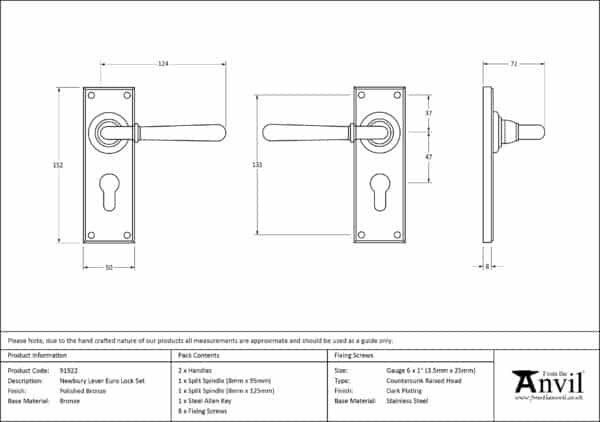 Polished Bronze Newbury Lever Euro Lock Set 2