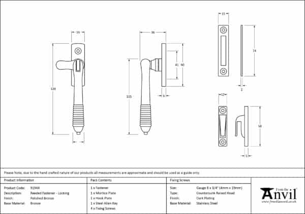 Polished Bronze Locking Reeded Fastener 3