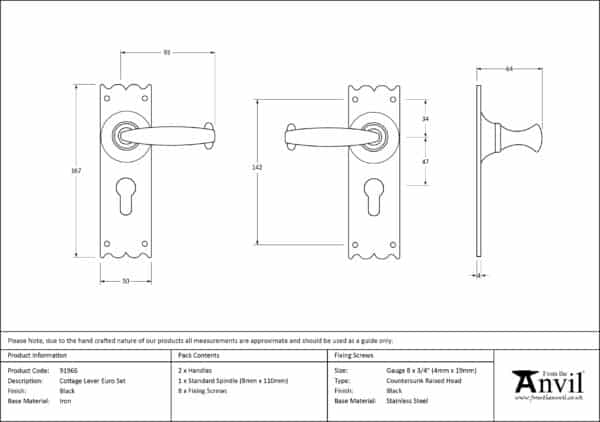 Black Cottage Lever Euro Lock Set 3