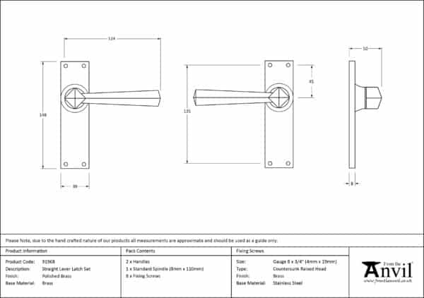 Polished Brass Straight Lever Latch Set 3