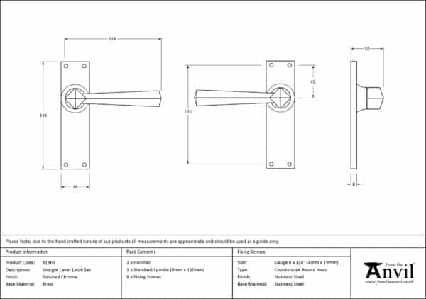 Polished Chrome Straight Lever Latch Set 3