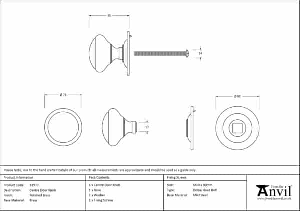 Polished Brass Round Centre Door Knob 3