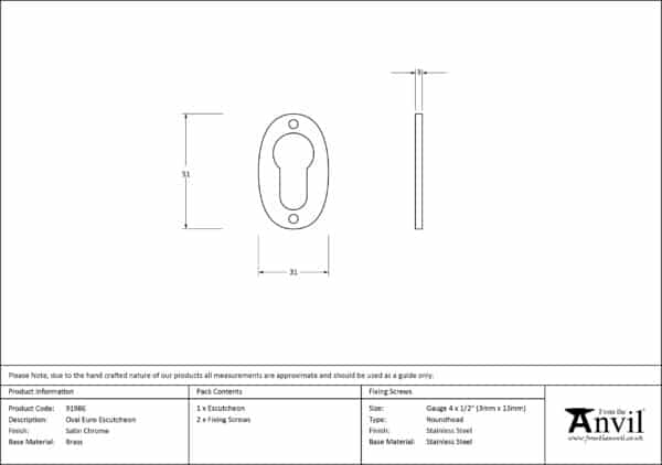 Satin Chrome Oval Euro Escutcheon 2