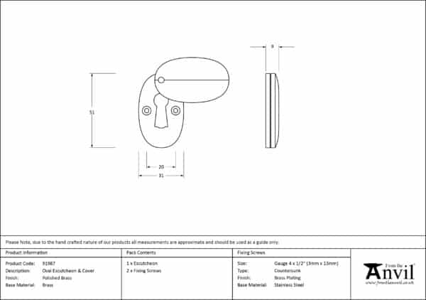 Polished Brass Oval Escutcheon & Cover 3