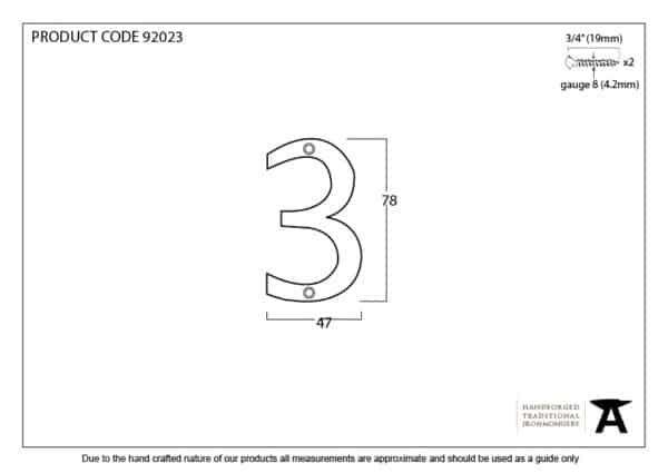 Polished Bronze Numeral 3 2