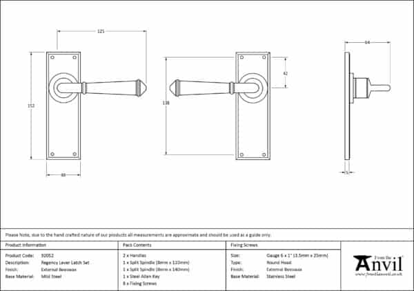 External Doors Beeswax Regency Lever Latch Set 3