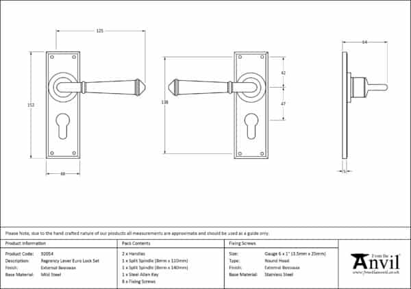 External Doors Beeswax Regency Lever Euro Lock Set 3