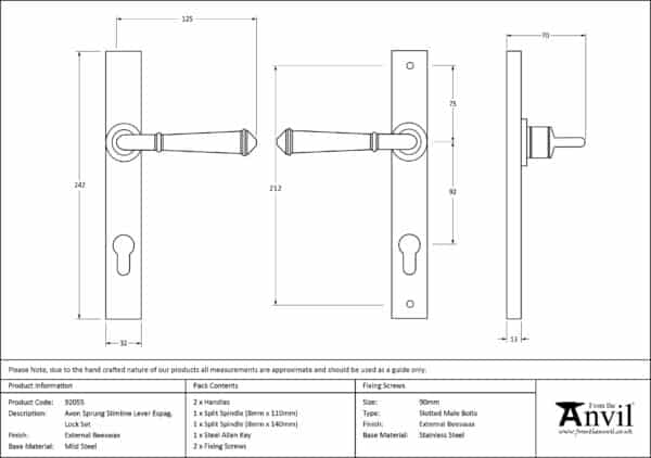 External Doors Beeswax Regency Slimline Lever Espag. Lock Set 3