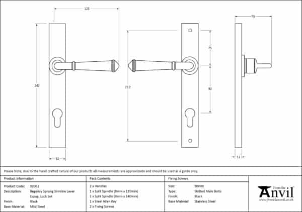 Black Regency Slimline Lever Espag. Lock Set 3