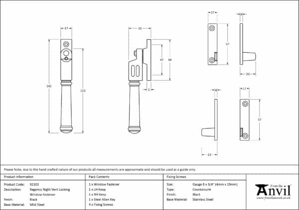 Black Locking Night-Vent Regency Fastener 3