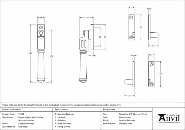 External Beeswax Locking Night-Vent Regency Fastener 3