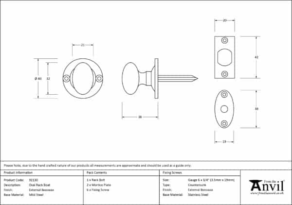 External Beeswax Oval Rack Bolt 3