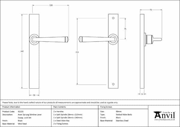 Black Avon Slimline Lever Latch Set 3