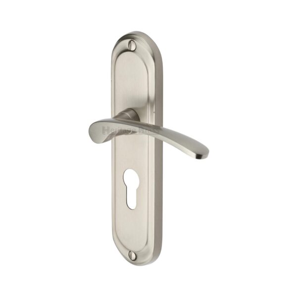 Heritage Brass Door Handle Lever Lock Astoria Design Satin Brass Finish 1