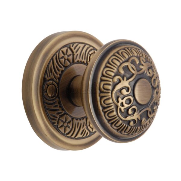 Heritage Brass Mortice Knob on Lock Plate Balmoral Design Antique Brass finish 1