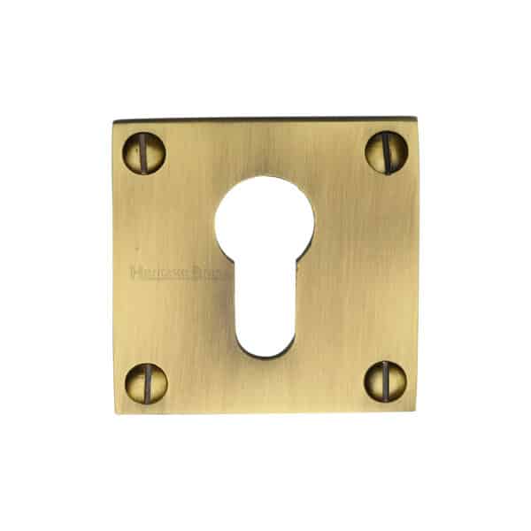 Heritage Brass Door Handle Lever Latch on Square Rose Bauhaus Design Antique Brass Finish 1