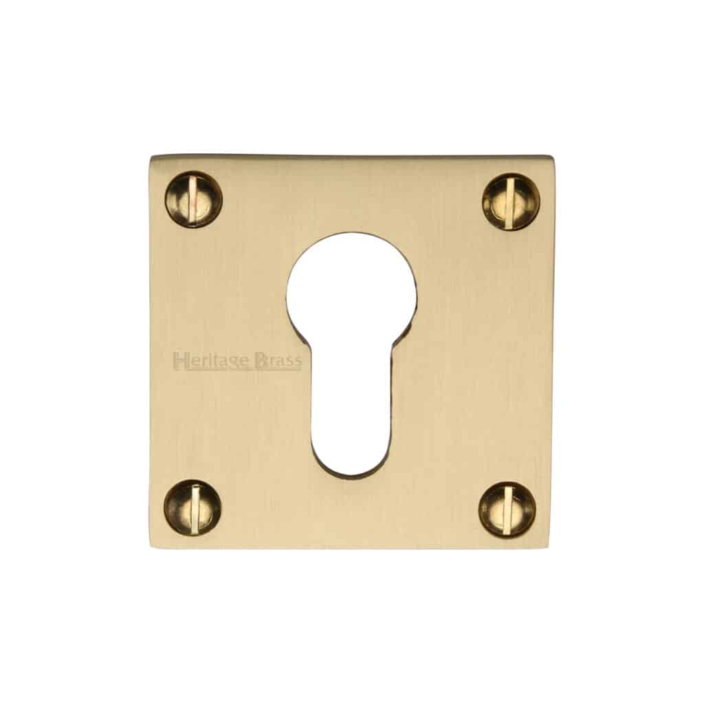 Heritage Brass Door Handle Lever Latch on Square Rose Bauhaus Design Satin Brass Finish 1