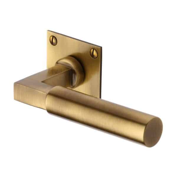 Heritage Brass Door Handle Lever Latch on Square Rose Delta BH Design Antique Brass Finish 1