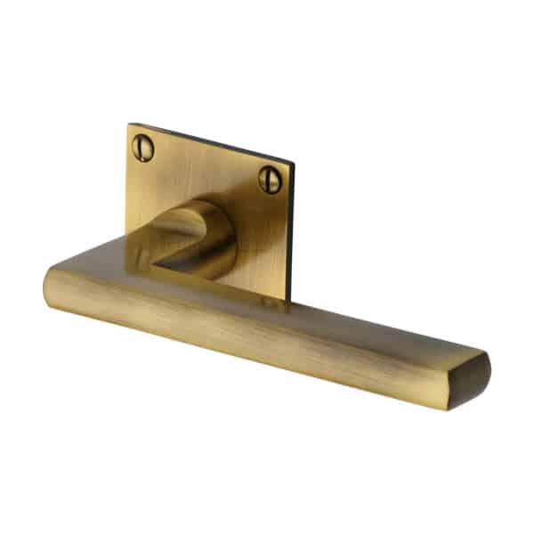 Heritage Brass Door Handle Lever Lock Bauhaus Design Antique Brass Finish 1