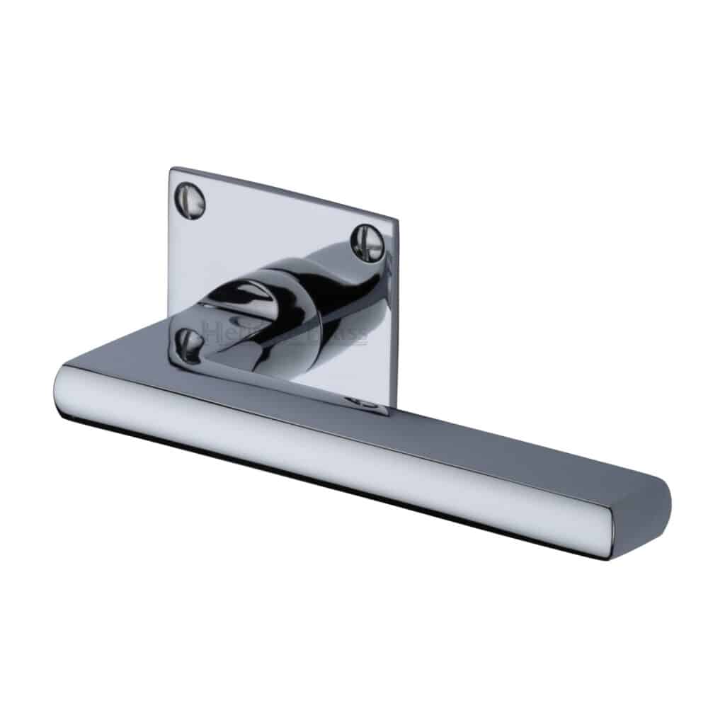 Heritage Brass Door Handle Lever Lock Bauhaus Design Polished Chrome Finish 1