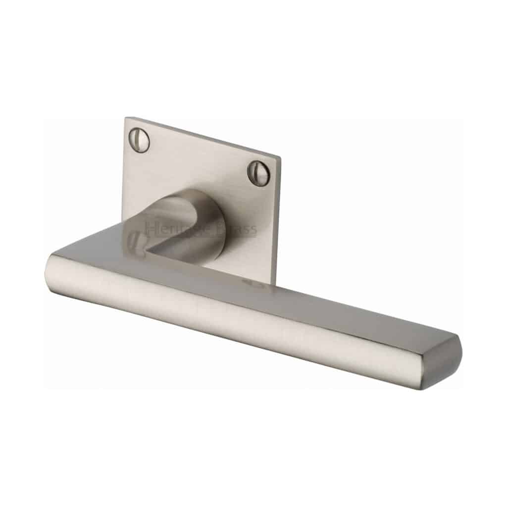 Heritage Brass Door Handle Lever Lock Bauhaus Design Satin Brass Finish 1