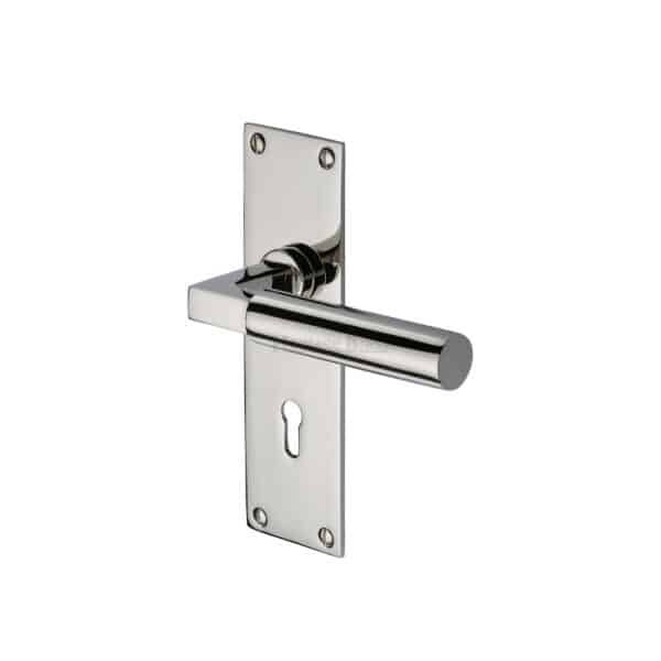 Heritage Brass Door Handle Lever Latch Bauhaus Design Polished Chrome Finish 1