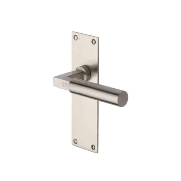 Heritage Brass Door Handle for Bathroom Bauhaus Design Satin Brass Finish 1