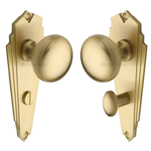 Heritage Brass Mortice Knob on Euro Profile Plate Broadway Design Satin Brass finish 1