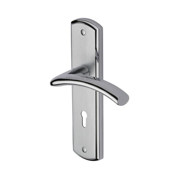 Heritage Brass Door Handle Lever Lock Deco Design Polished Chrome Finish 1