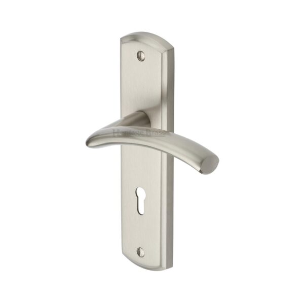 Heritage Brass Door Handle Lever Latch Deco Design Satin Chrome Finish 1