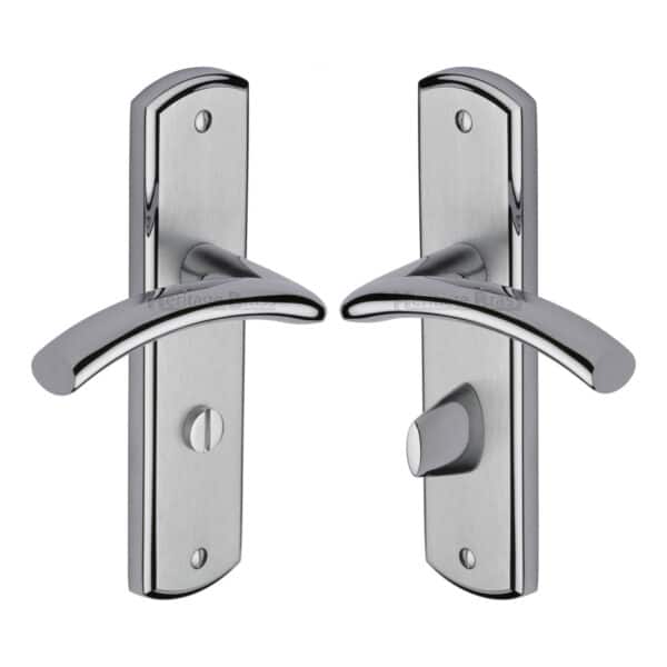 Heritage Brass Door Handle for Euro Profile Plate Deco Design Satin Chrome Finish 1