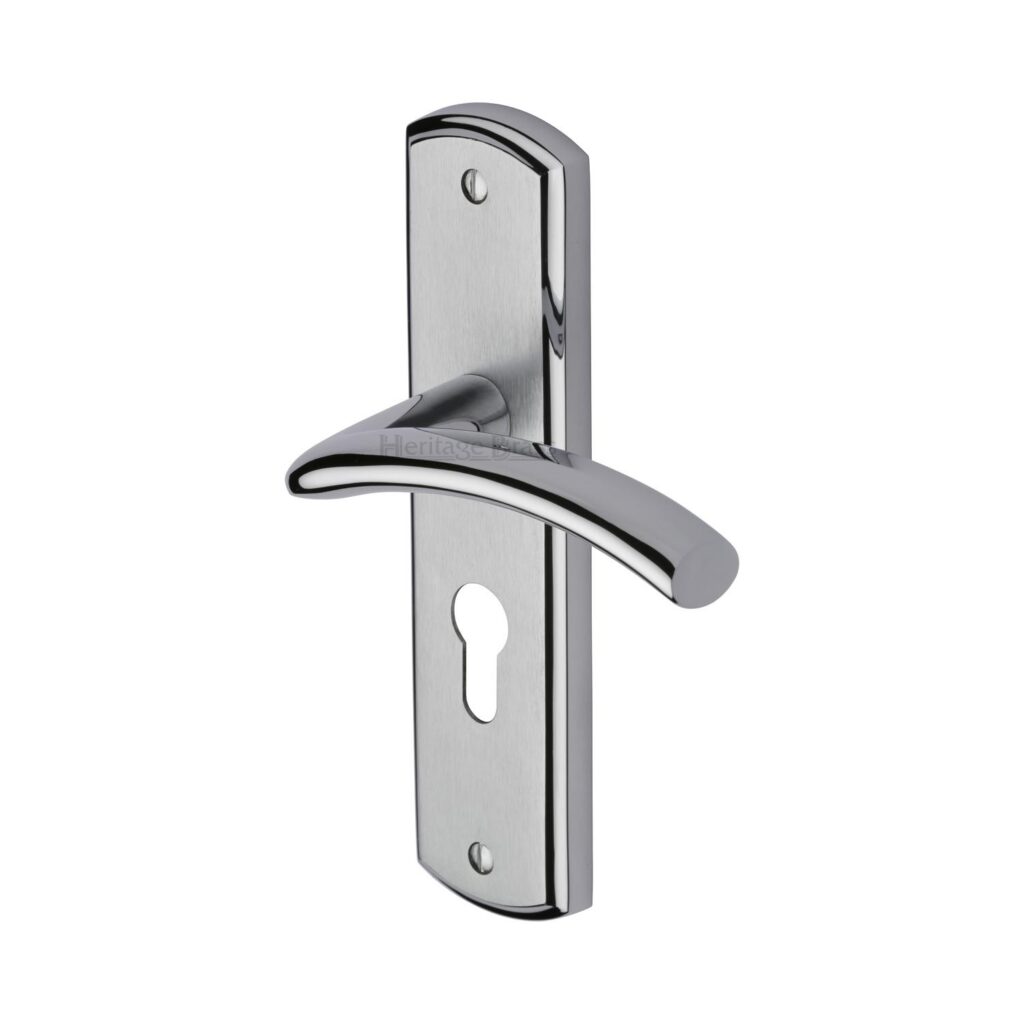 Heritage Brass Door Handle Lever Latch on Square Rose Linear Square Design Polished Nickel Finish 1