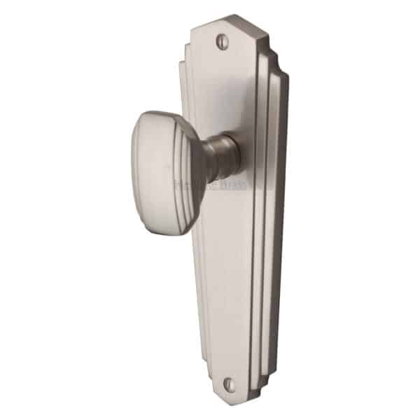 Heritage Brass Door Handle Lever Lock Delta Design Satin Nickel Finish 1