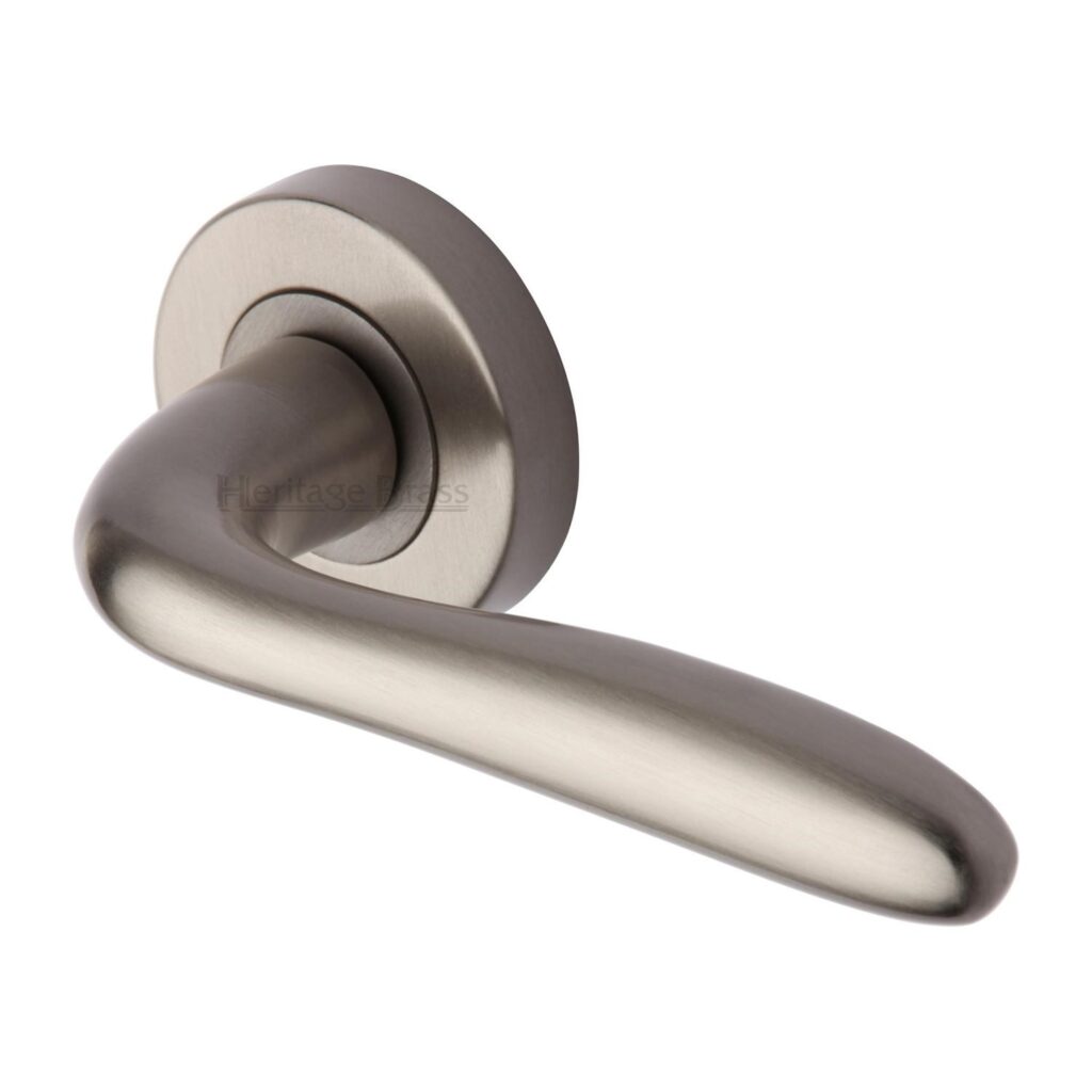 Heritage Brass Door Handle Lever Latch Diplomat Design Satin Nickel Finish 1