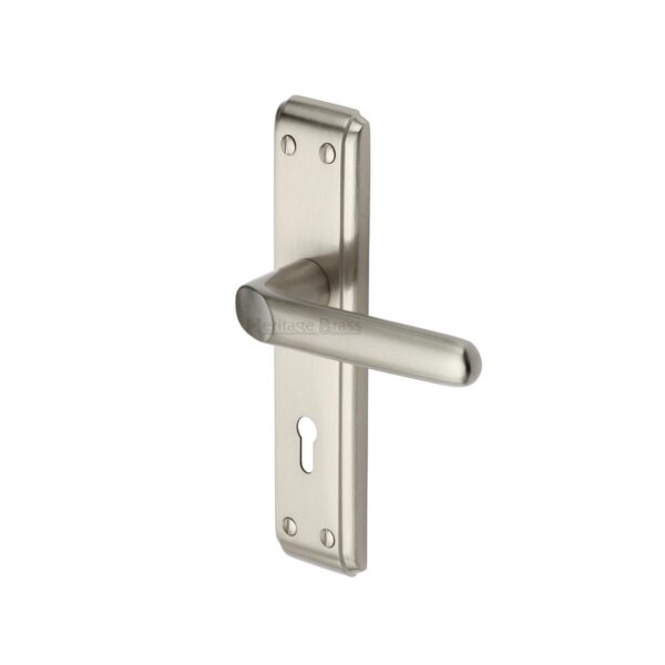 Heritage Brass Door Handle for Euro Profile Plate Diplomat Design Polished Chrome Finish 1