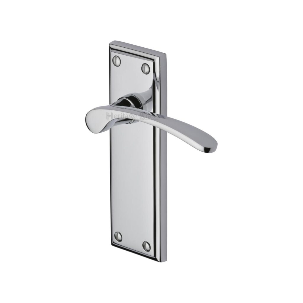 Heritage Brass Door Handle Lever Lock Metro Design Satin Nickel Finish 1