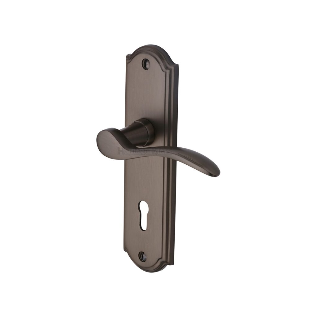 Heritage Brass Door Handle for Bathroom Metro Design Satin Nickel Finish 1