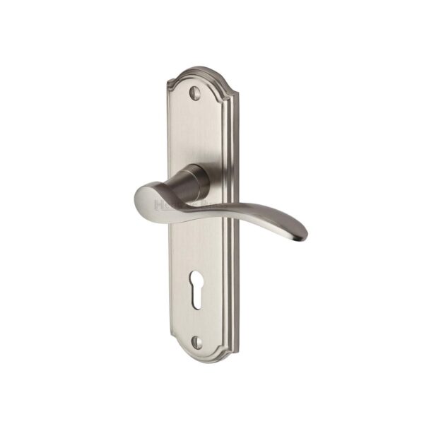 Heritage Brass Door Handle for Euro Profile Plate Metro Design Polished Nickel Finish 1