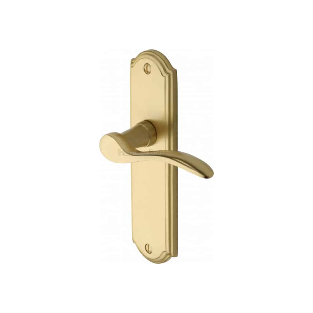 Heritage Brass Door Handle Lever Lock Verona Small Design Satin Chrome Finish 1