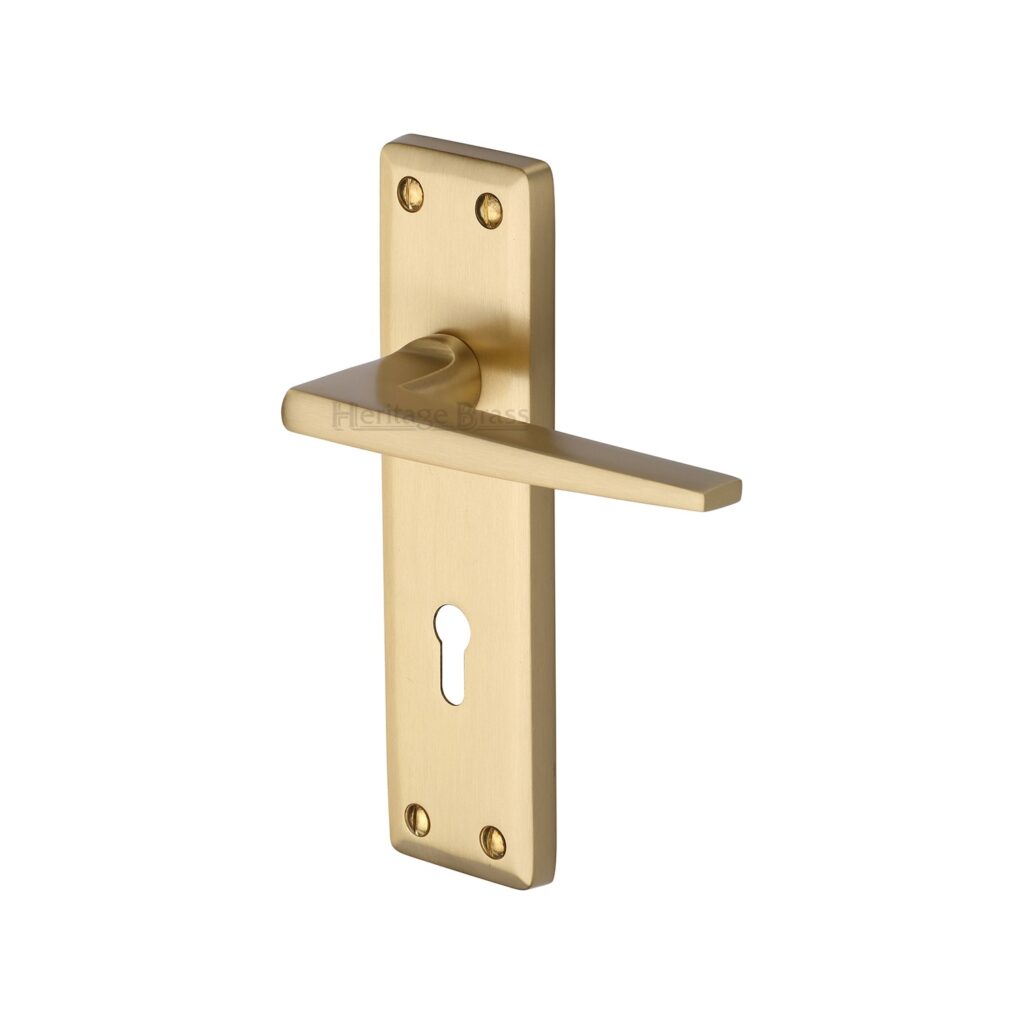 Heritage Brass Door Handle for Bathroom Algarve Design Satin Brass Finish 1