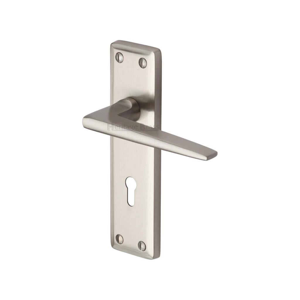 Heritage Brass Door Handle for Bathroom Algarve Design Satin Chrome Finish 1