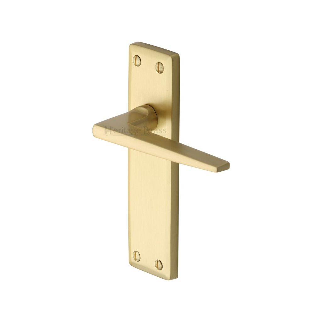 Heritage Brass Door Handle Lever Lock Lisboa Design Satin Nickel Finish 1