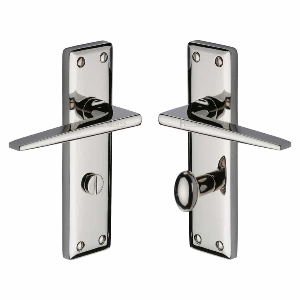 Heritage Brass Door Handle Lever Latch Lisboa Design Satin Nickel Finish 1