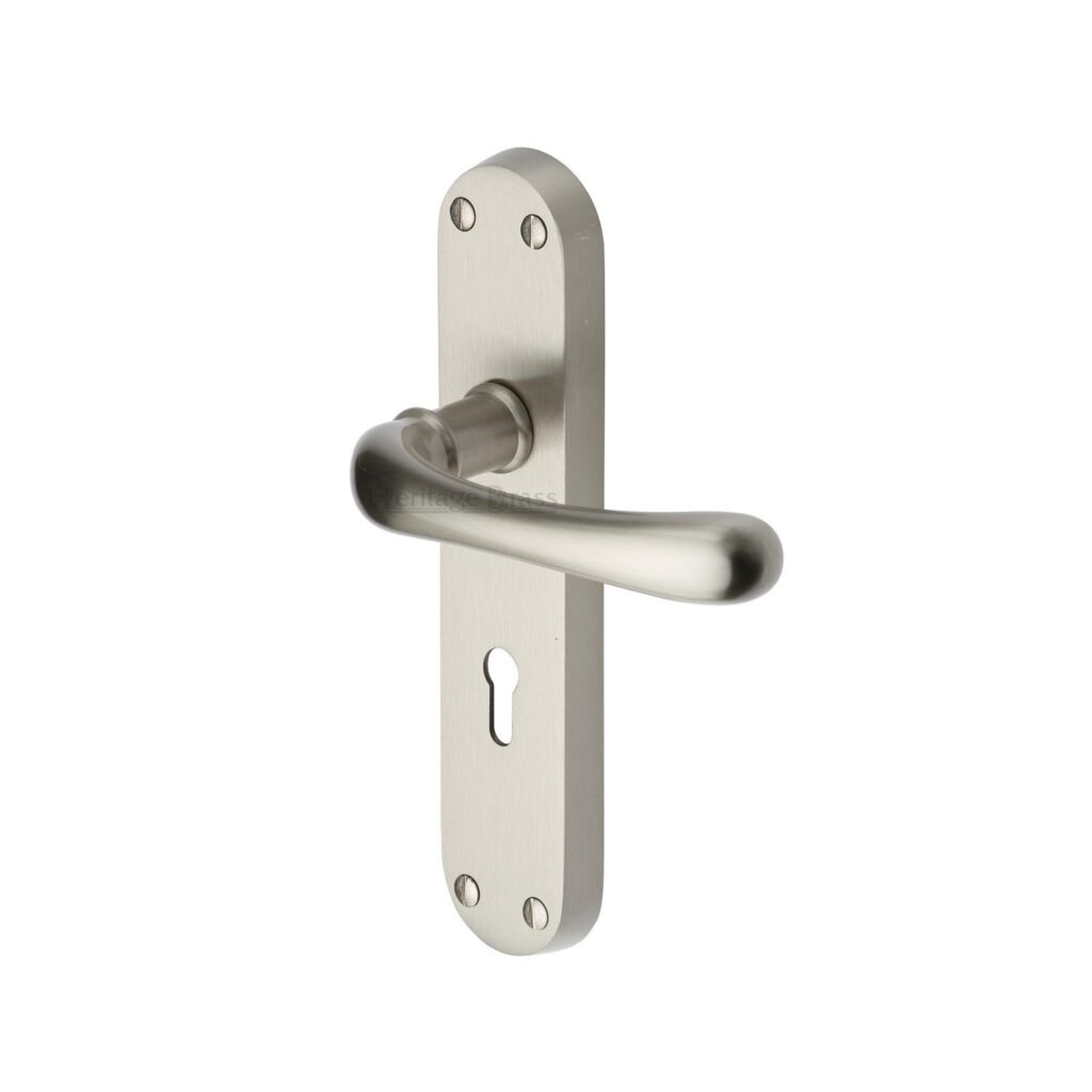 Heritage Brass Multi-Point Door Handle Lever Lock Colonial RH Design Satin Nickel Finish 1