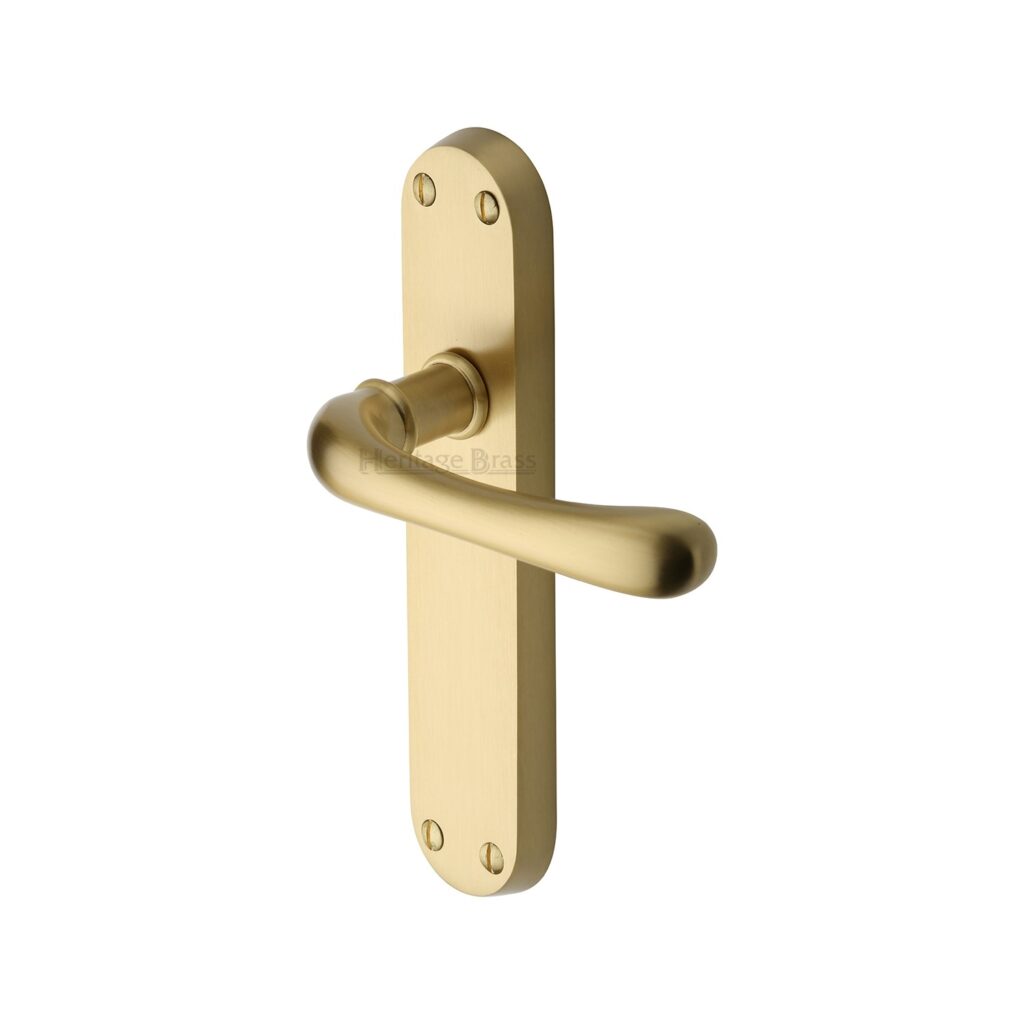 Heritage Brass Multi-Point Door Handle Lever Lock Bauhaus LH Design Satin Brass Finish 1