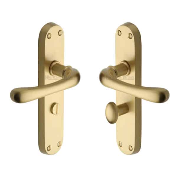 Heritage Brass Multi-Point Door Handle Lever Lock Bauhaus RH Design Satin Brass Finish 1